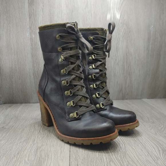 UGG Fabrice Leather Boot Brown Wool Lace Up Heel Combat Utility Gum Sole Size 7 - Picture 1 of 13